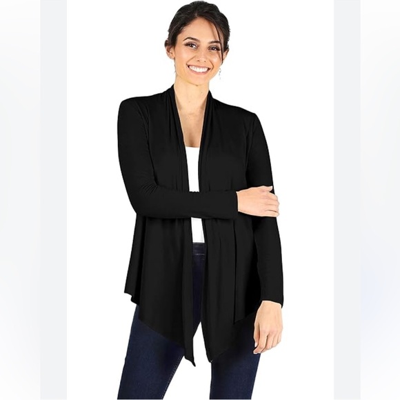 Pact Sweaters - PACT Organic Open Front Black Asymmetrical Cardigan Size Small Minimalist